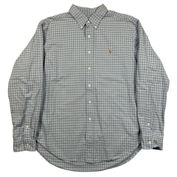 Ralph Lauren Shirt Mens XL Classic Fit Plaid Blue‎ Button Down Long Sleeve Flesh - Picture 1 of 8